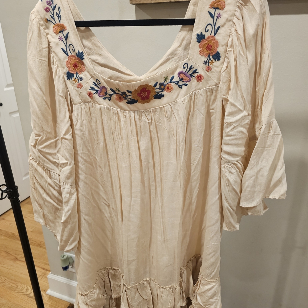 Embroidered Cream Boho Dress